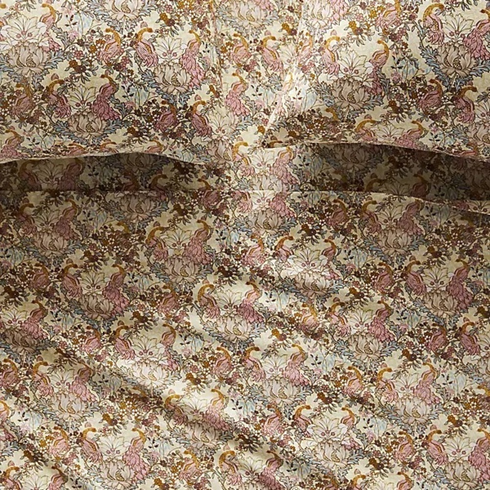 Anthropologie 1 Sateen Printed Queen Flat Sheet New Floral bird Patterned Sheet
